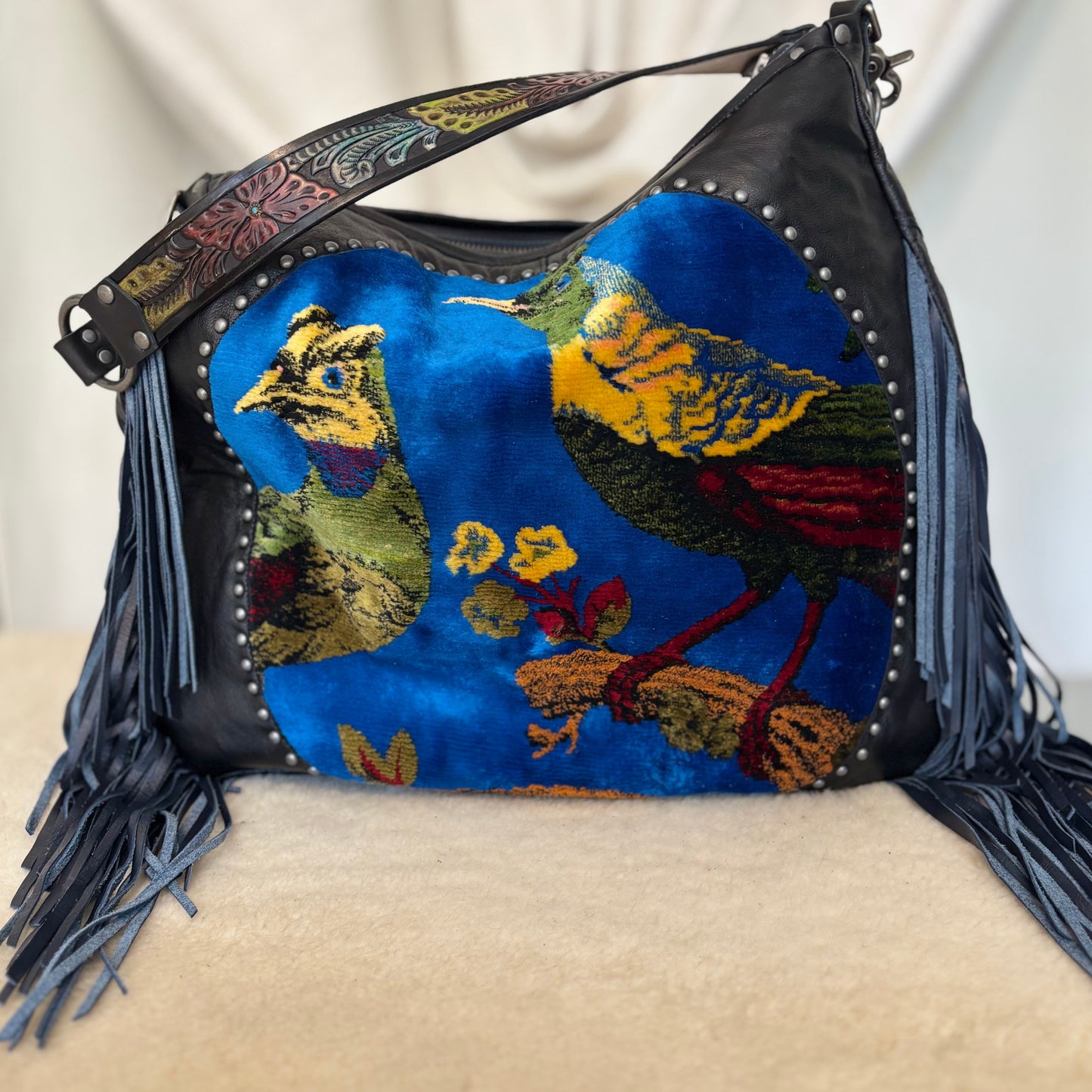 Velvet Tapestry Fringed Bird Bag