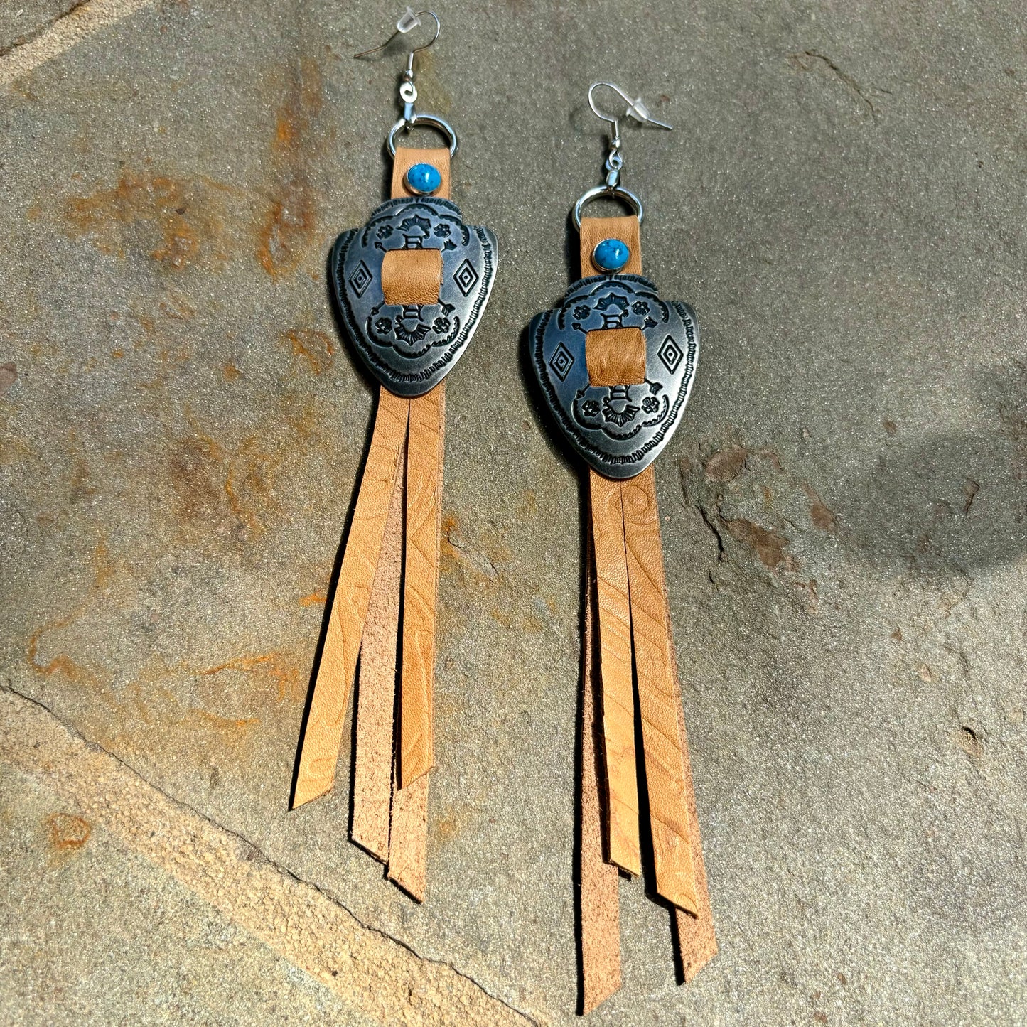 Tan Arrowhead Earrings with Turquoise