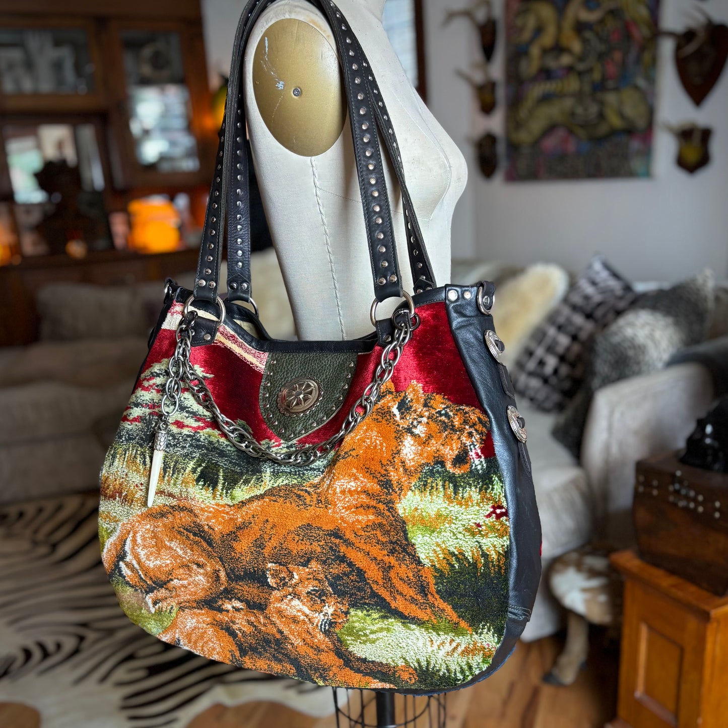 Lioness and Cubs Velvet Tapestry Bag