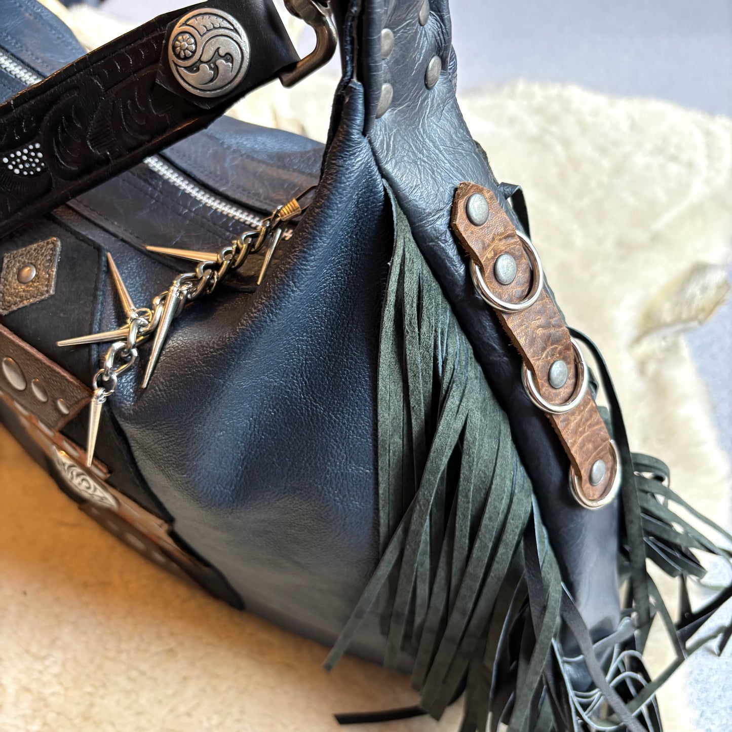 Navy Fringed November Bag