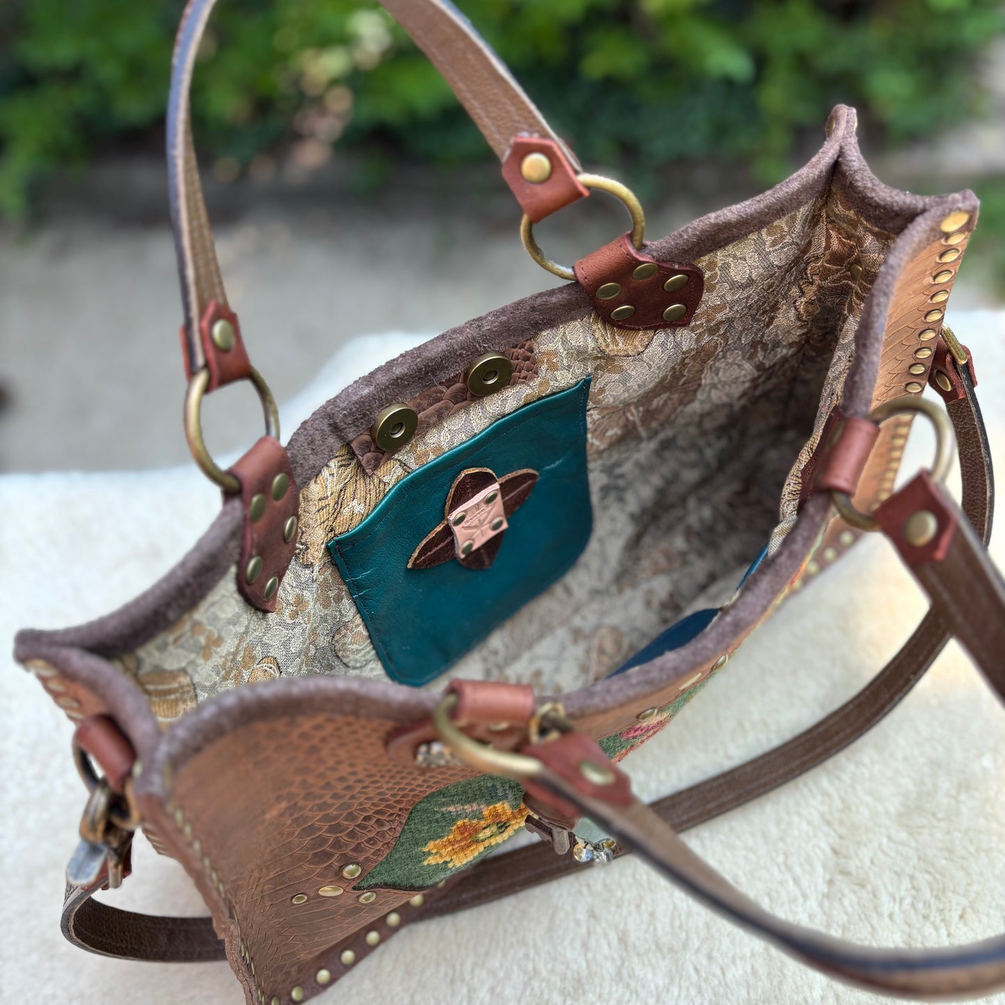 Brown and Green Needlepoint Heirloom Bag