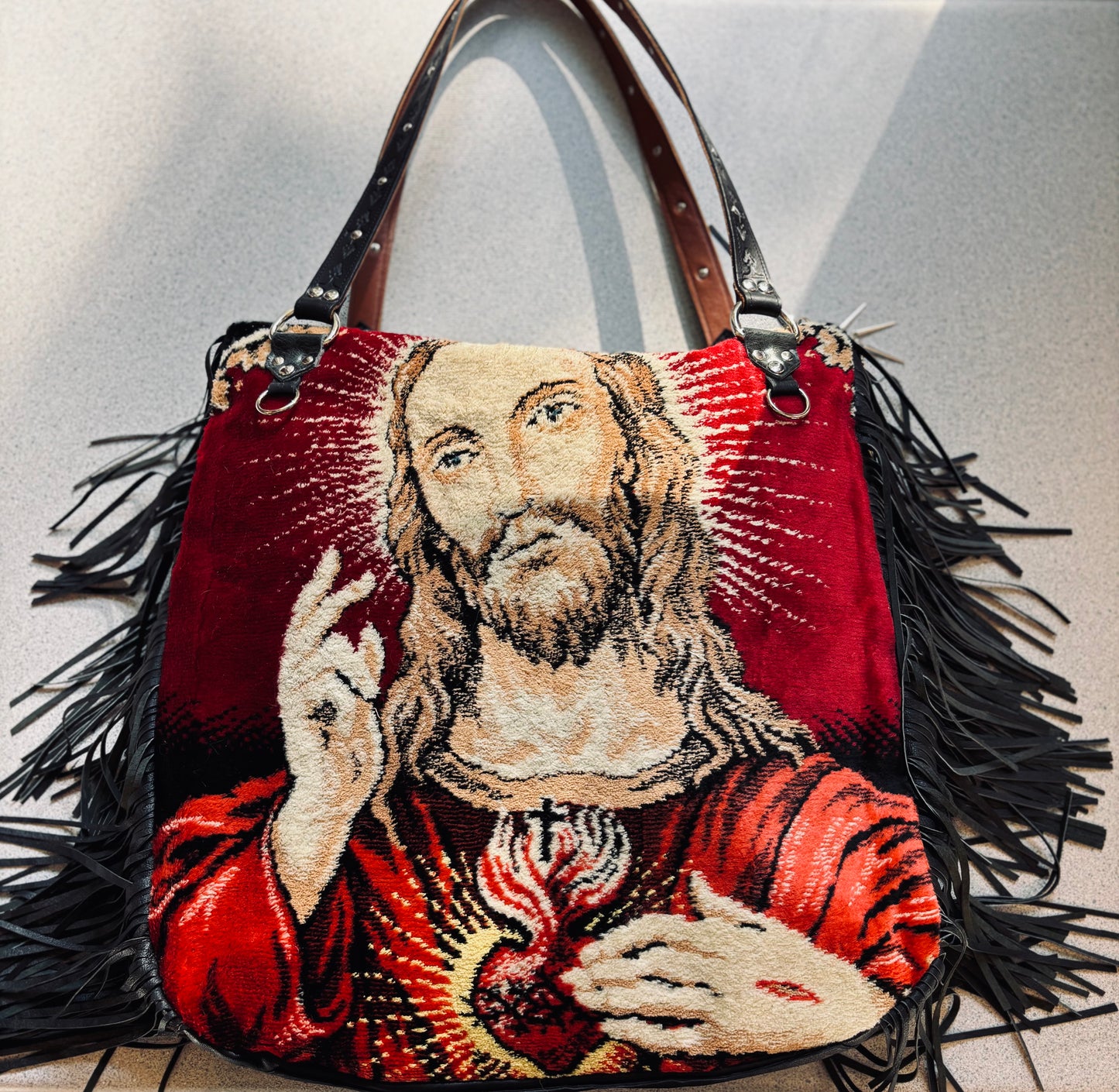 Vintage Tapestry Jumbo Jesus Carpet Bag