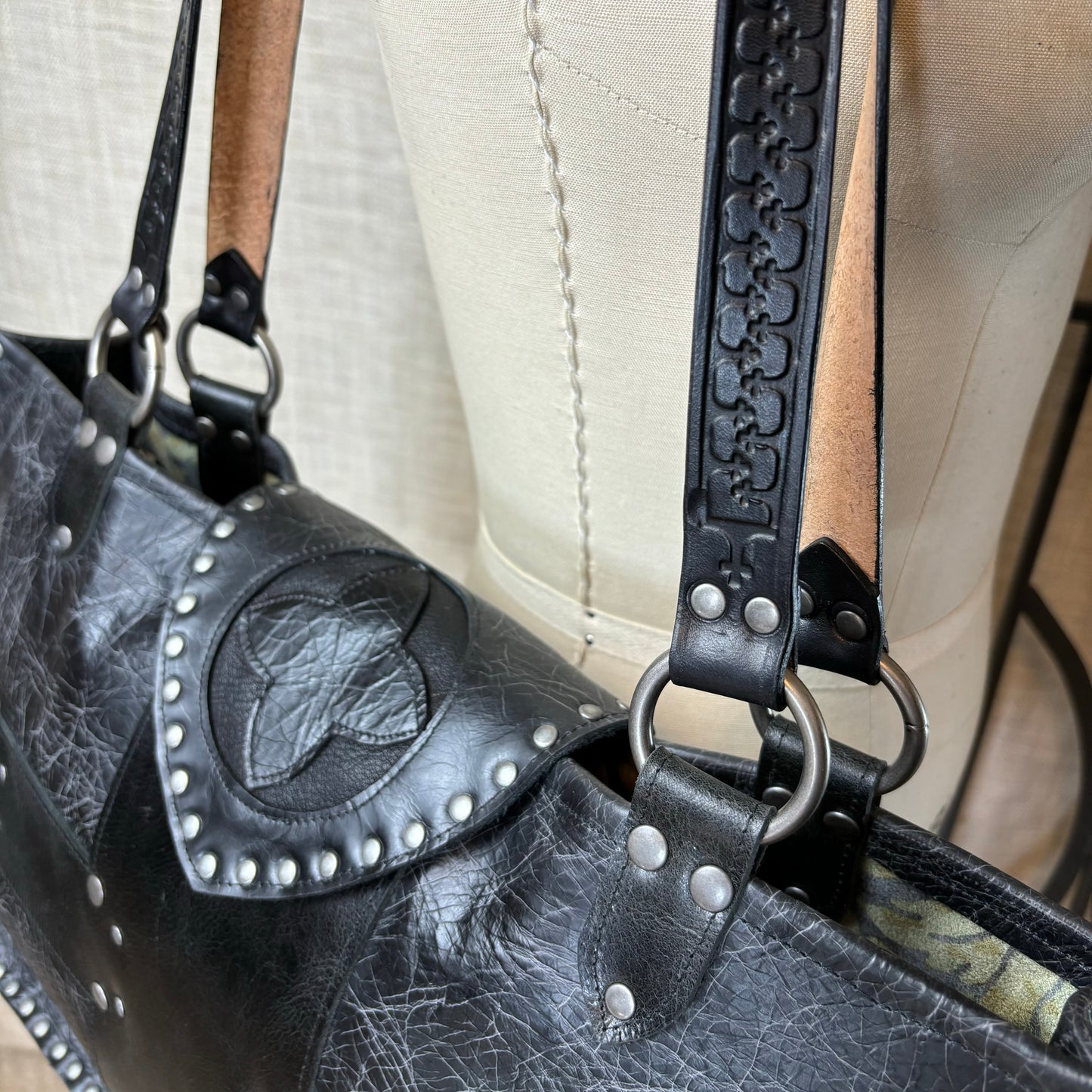 Distressed Black Cross Tote