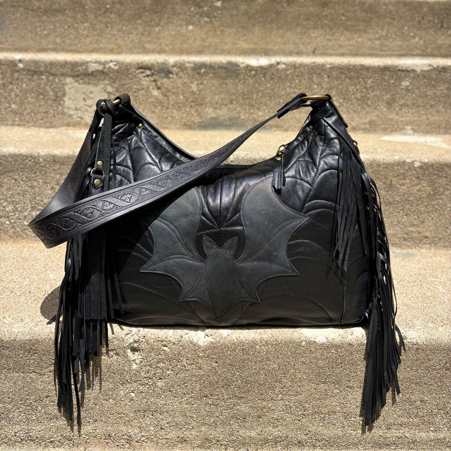 Reclaimed Leather Bat Ziptop Bag