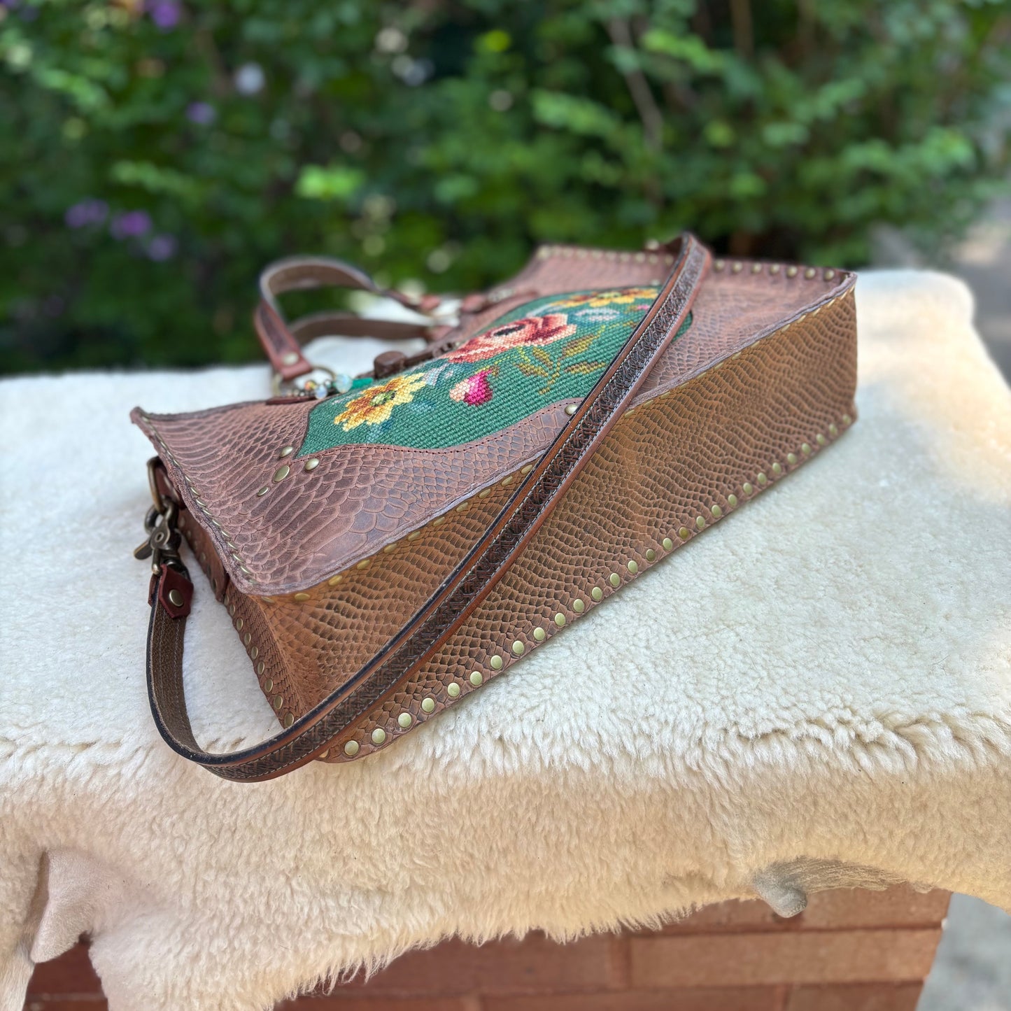 Brown and Green Needlepoint Heirloom Bag