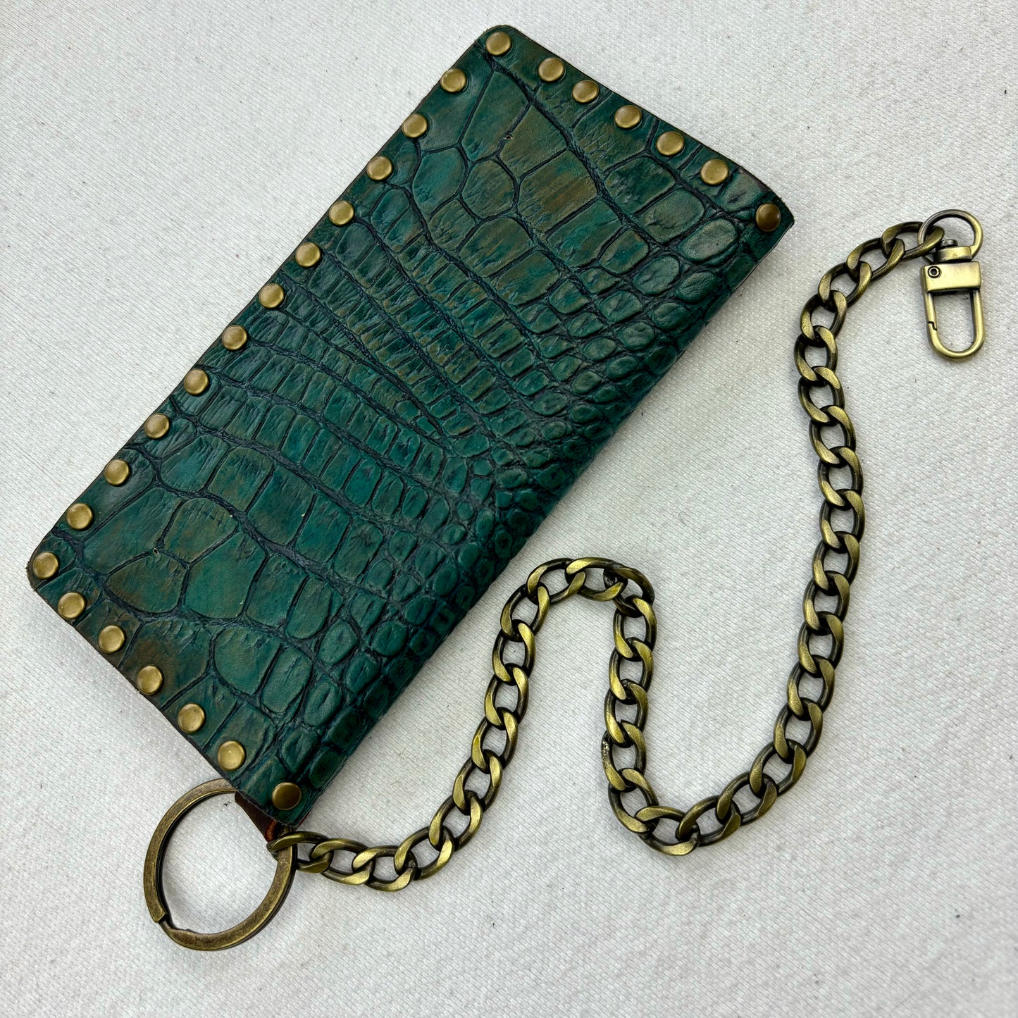 Dark Teal Croc Stamped Large Wallet