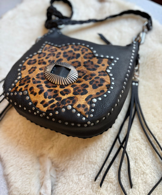 Leopard Framed Studded Zip Top Bag