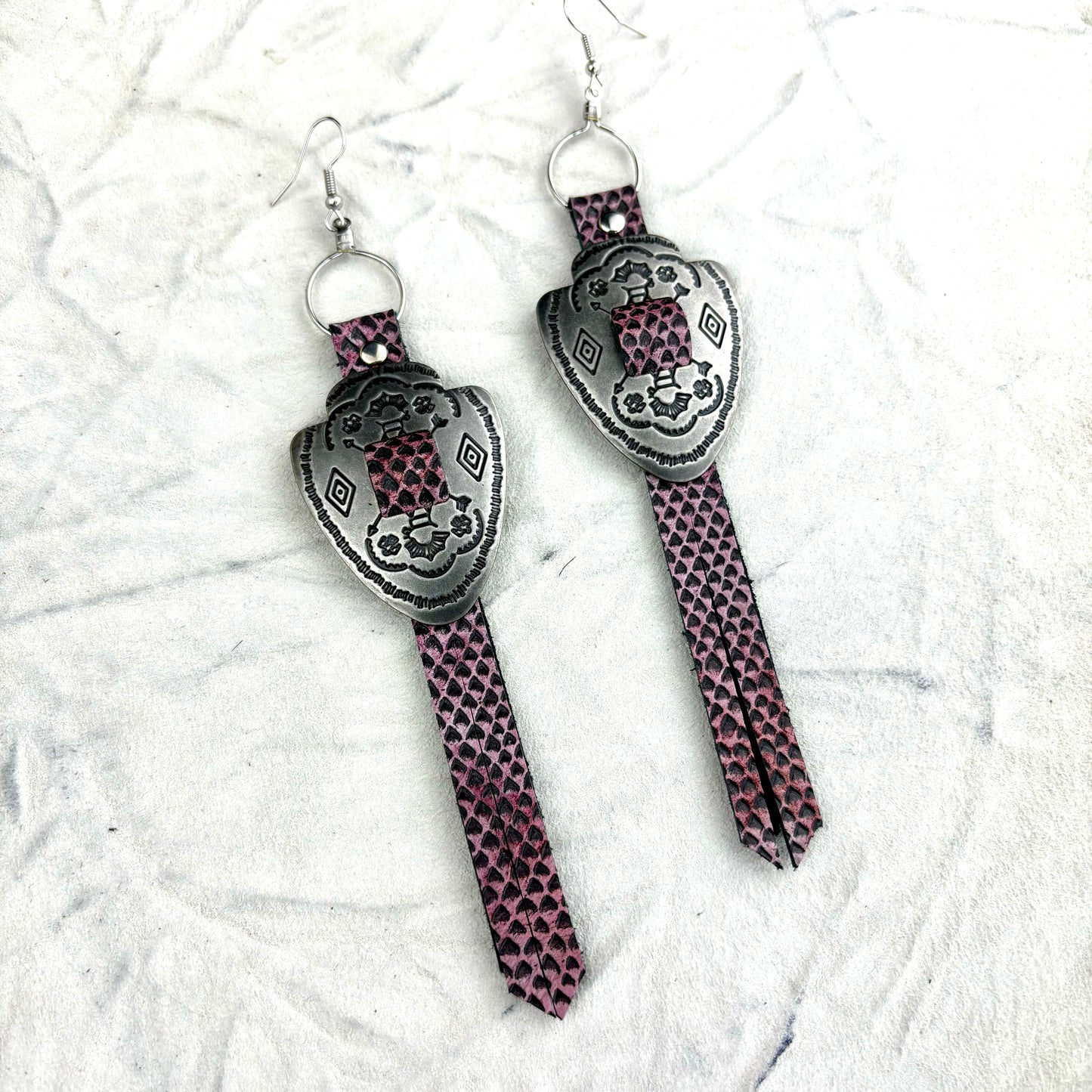 Arrowhead Earrings with Pink Python