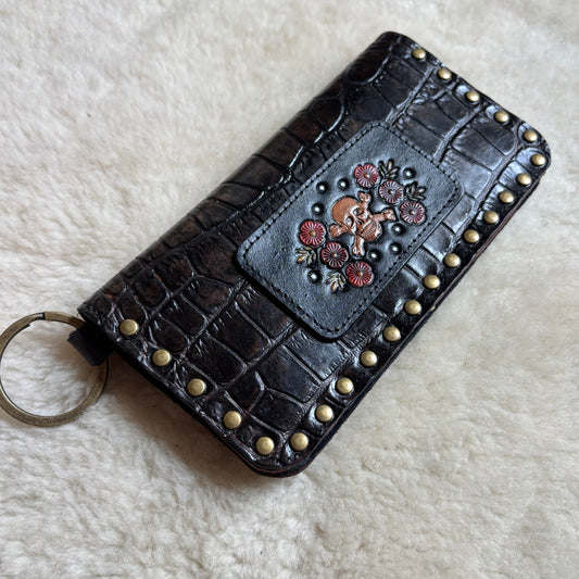 Skull and Roses Medium Croc Wallet