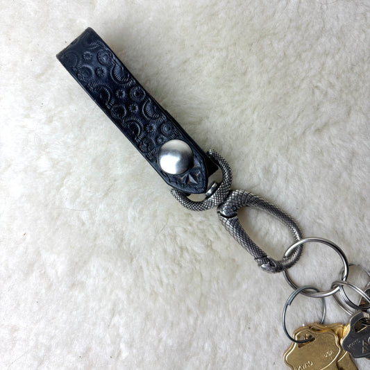 Black Leather Python Belt Key Hook