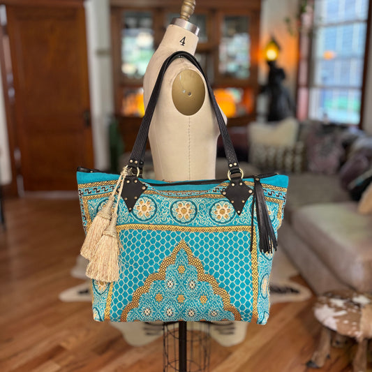 Turquoise Reclaimed Prayer Rug Bag