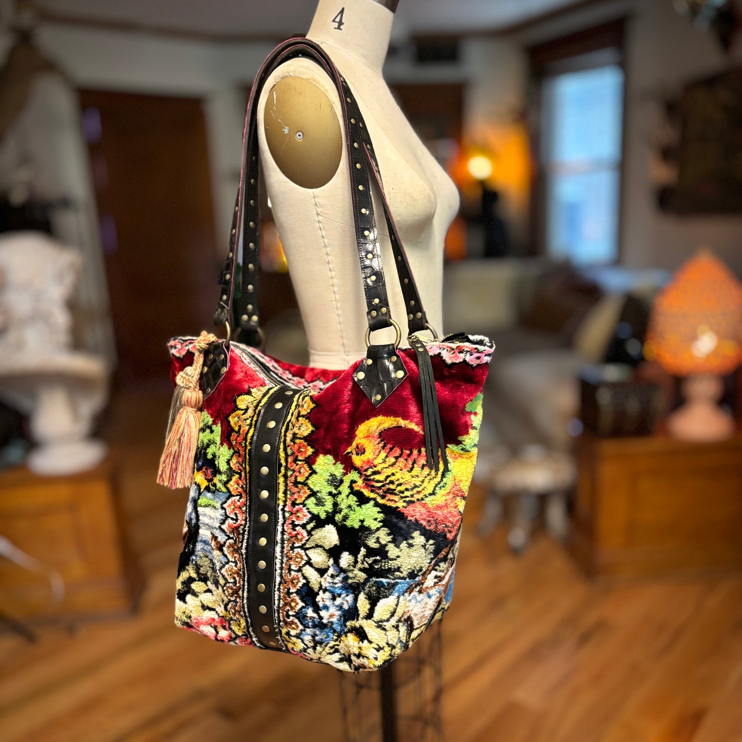Velvet Tapestry Zip Top Bird Bag