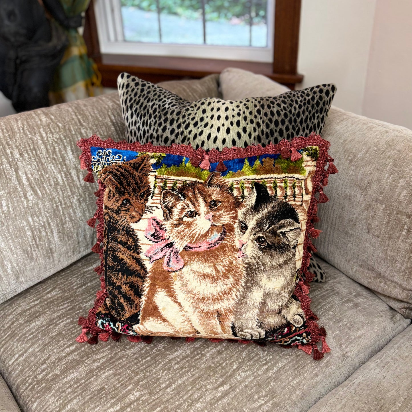 Sweet Kitties Vintage Velvet Pillow