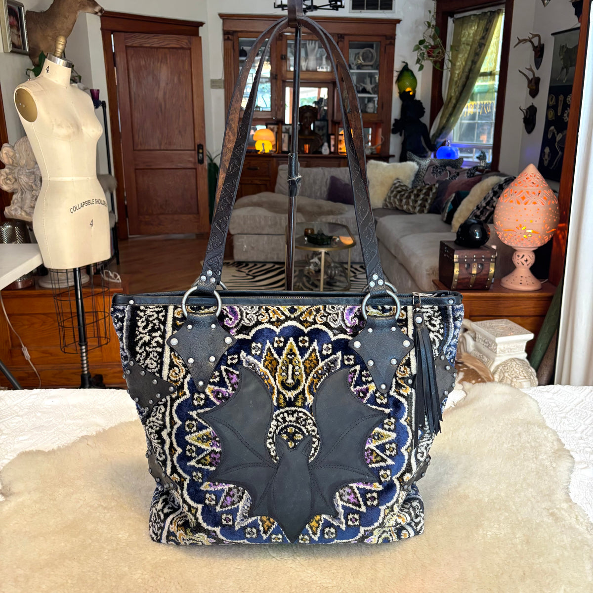Moroccan Velvet with Leather Bat Weekender