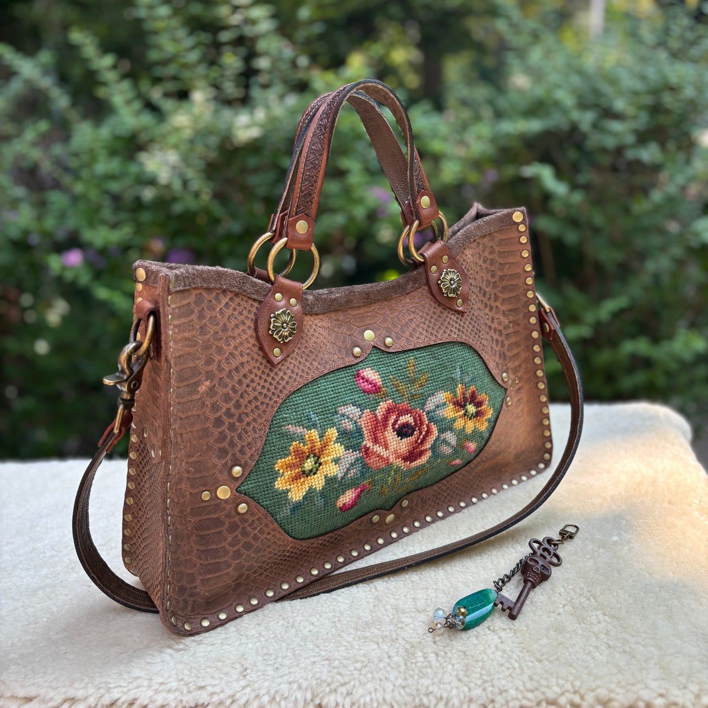 Brown and Green Needlepoint Heirloom Bag