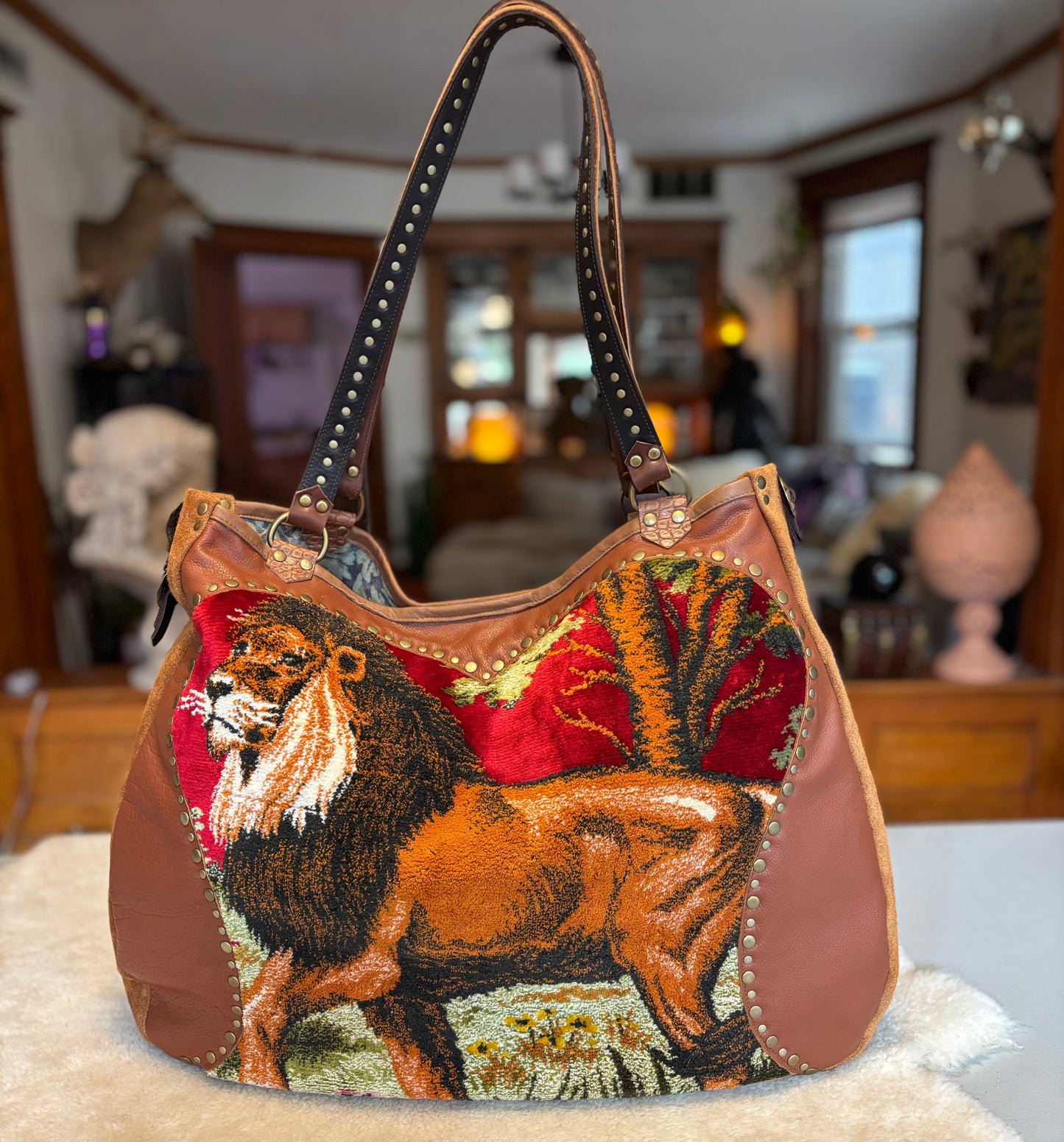 Jungle King Velvet Tapestry Bag