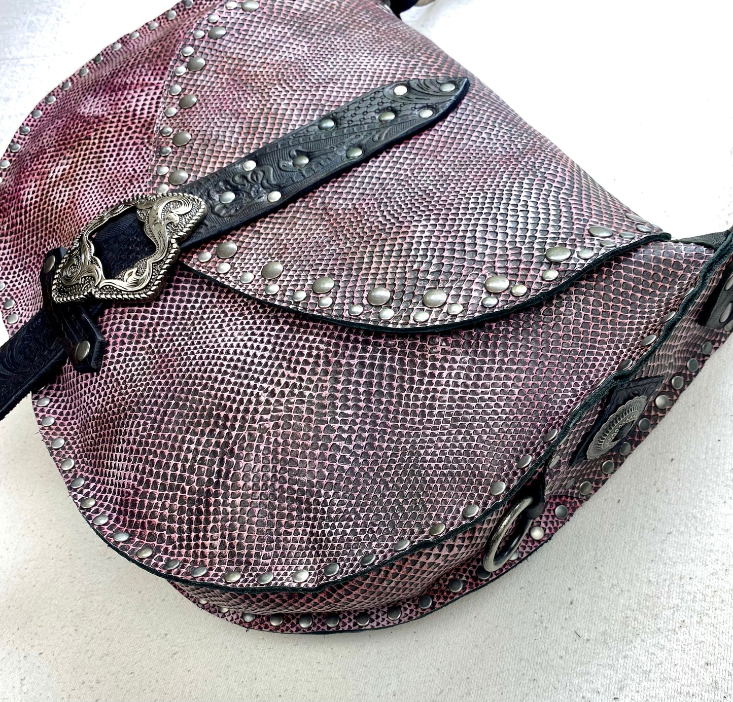 Pink Snake Print Shoulder Bag