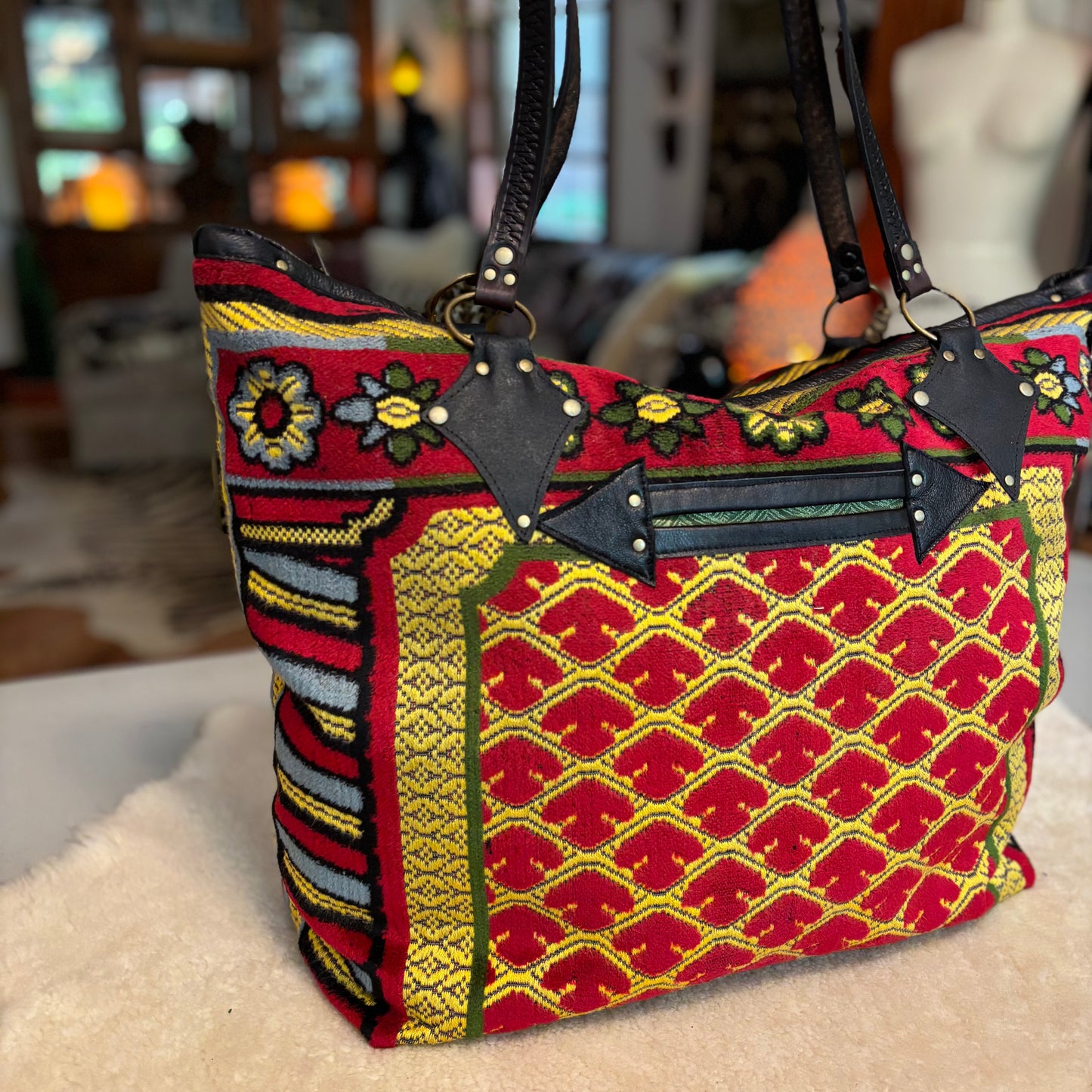 Red and Gold Vintage Prayer Rug Bag