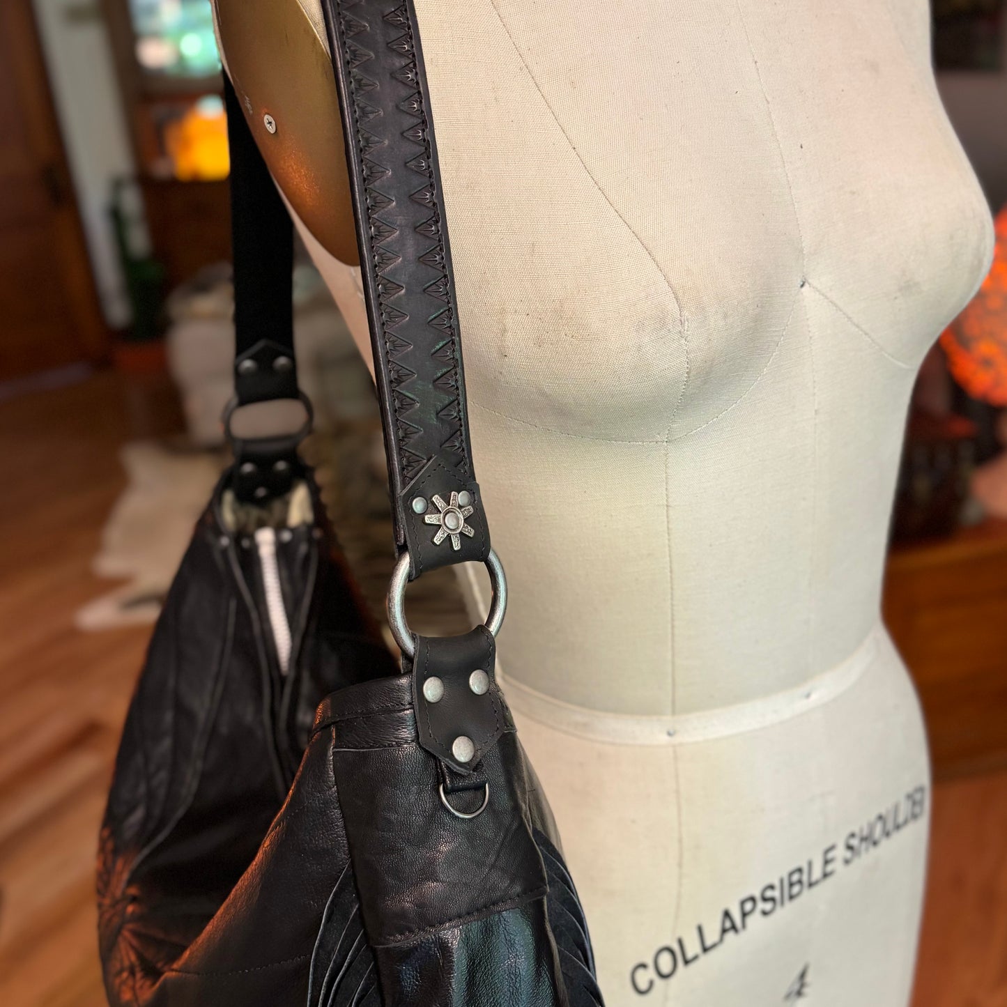 Black Star Stitch Reclaimed Leather Bag