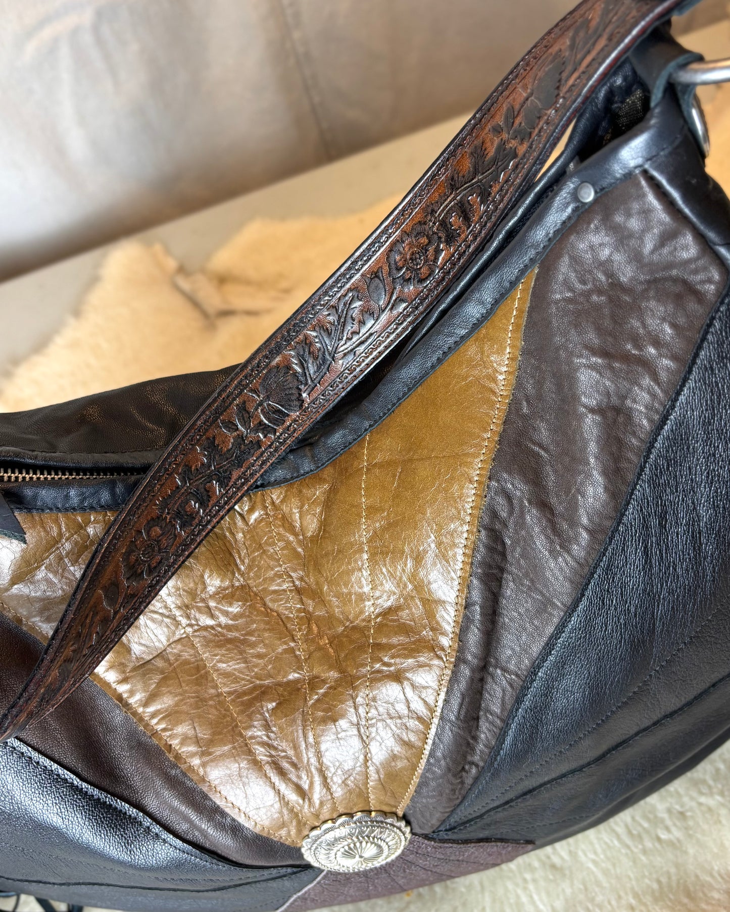 Black and Brown Reclaimed Leather Bag
