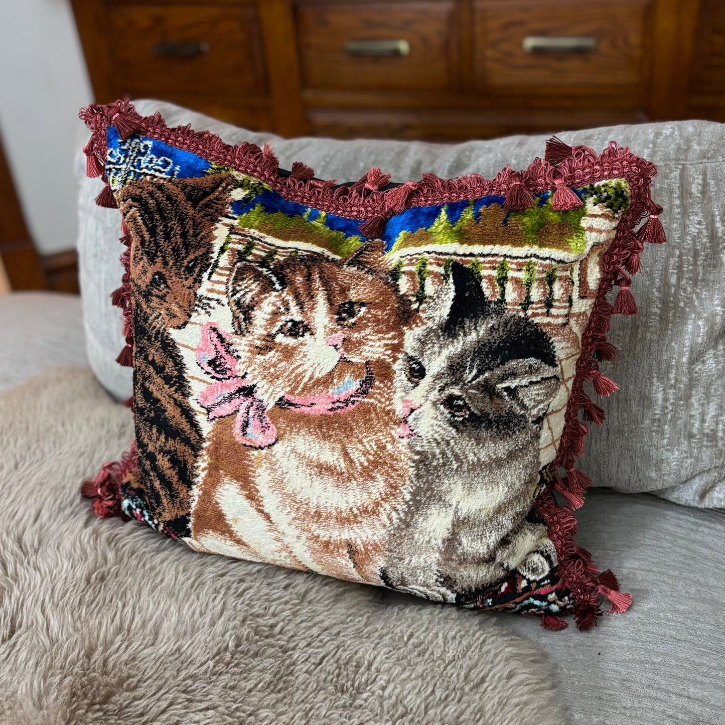 Sweet Kitties Vintage Velvet Pillow