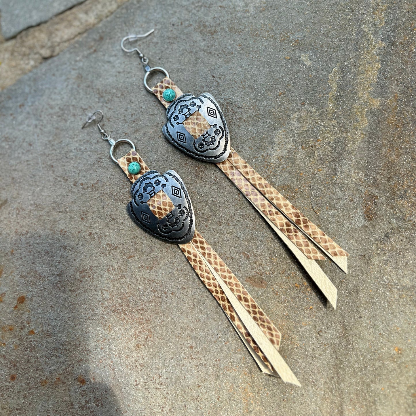 Natural Snake Arrowhead Earrings with Turquoise