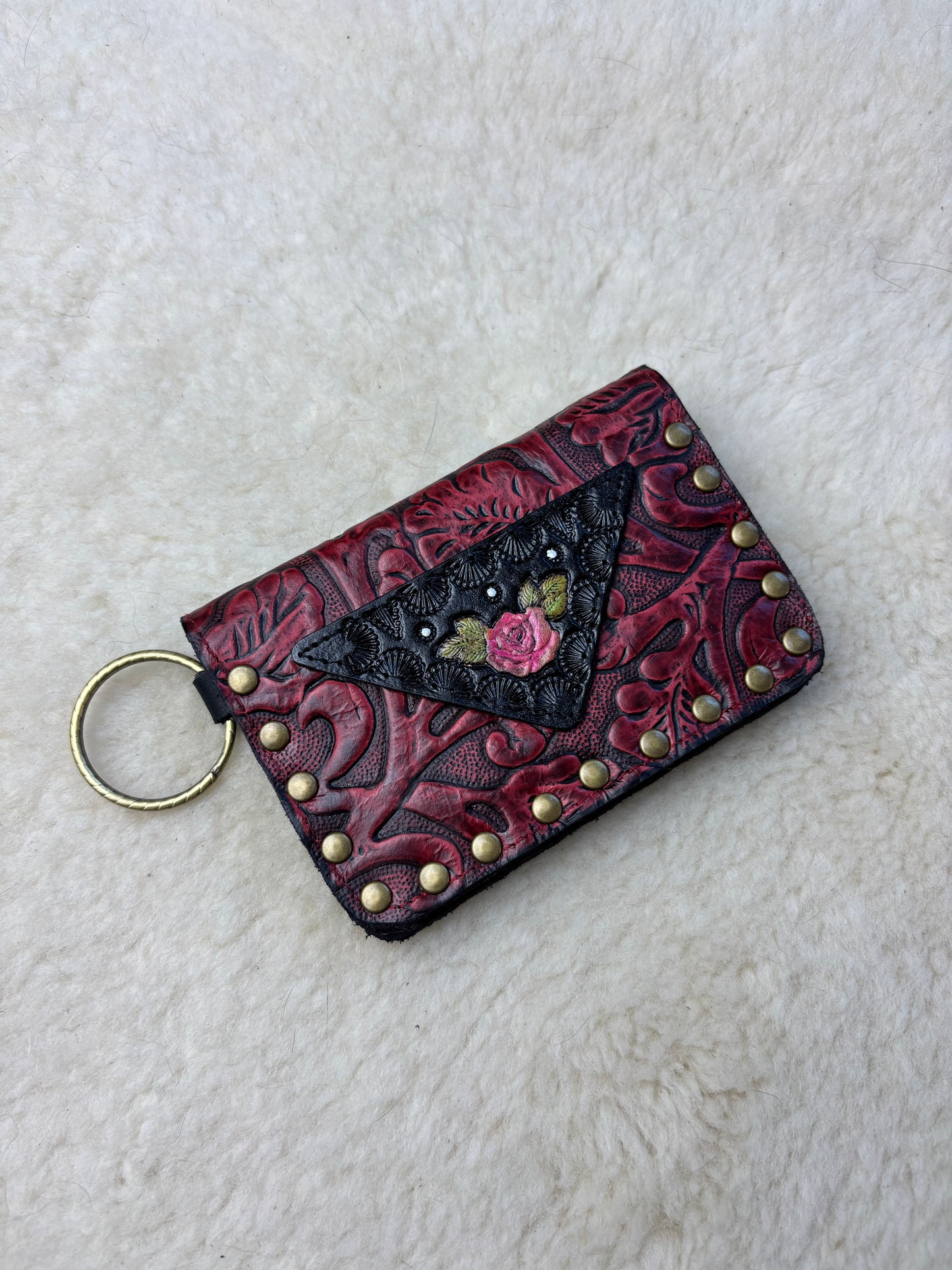 Deep Red Filigree Leather Wallet