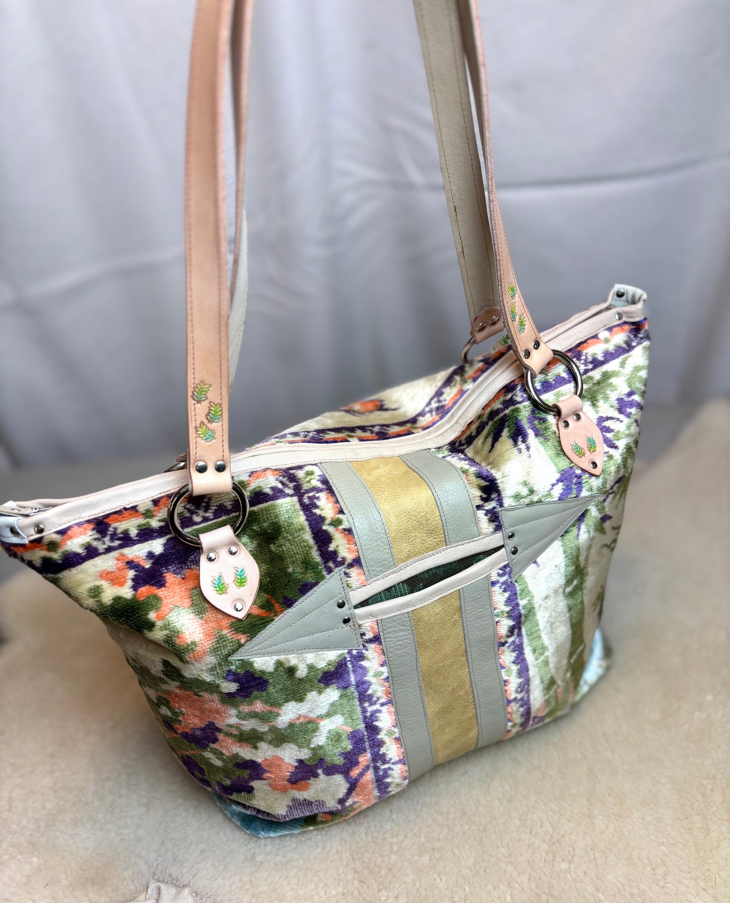 Pastel Peacock Velvet Ziptop Bag