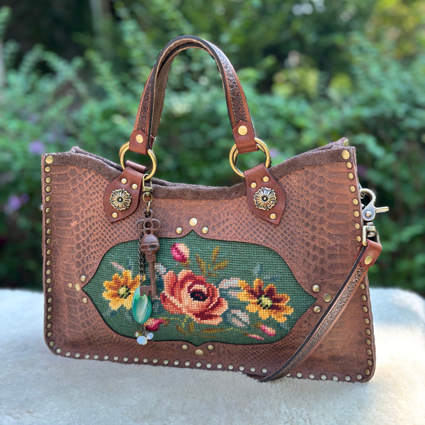 Brown and Green Needlepoint Heirloom Bag