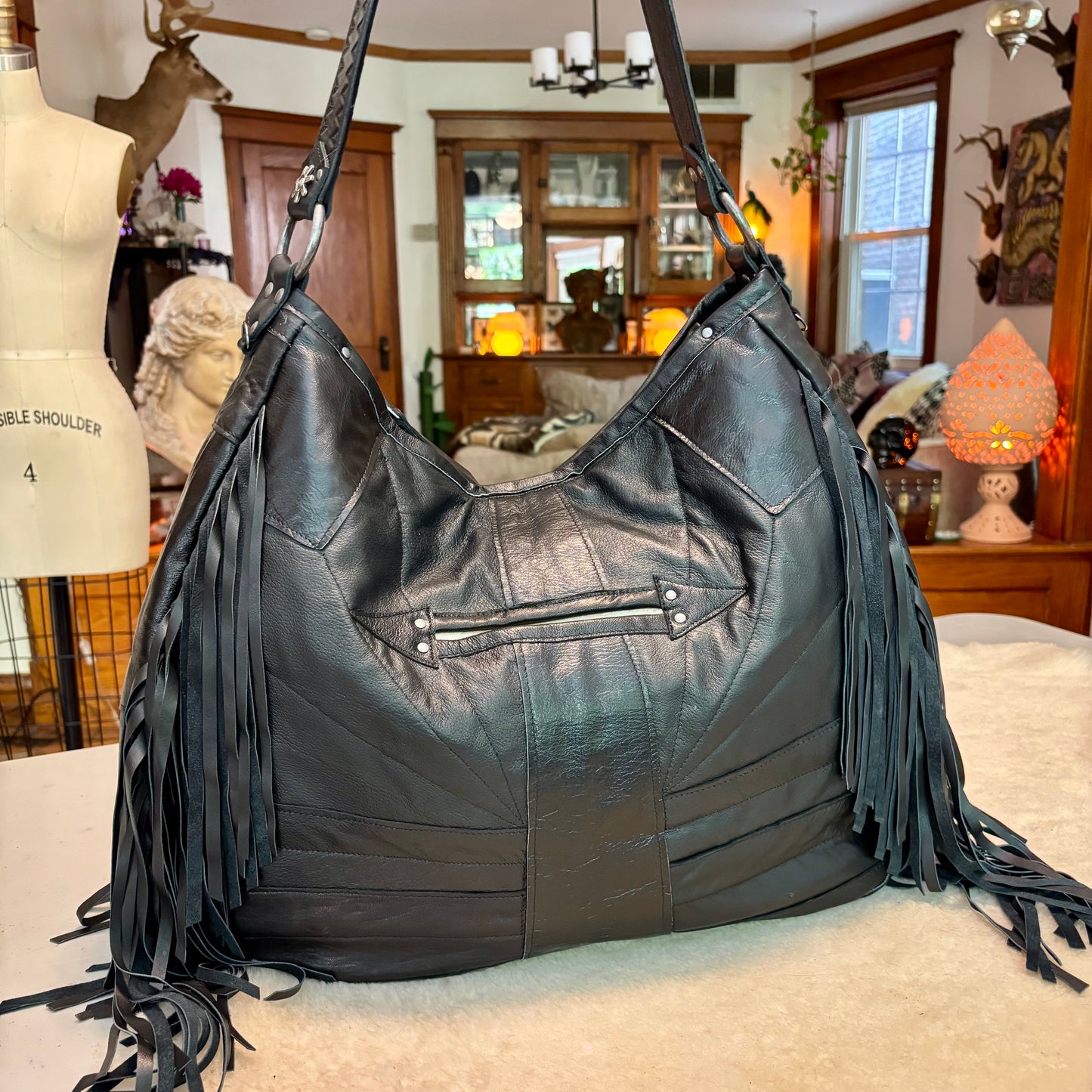 Black Star Stitch Reclaimed Leather Bag