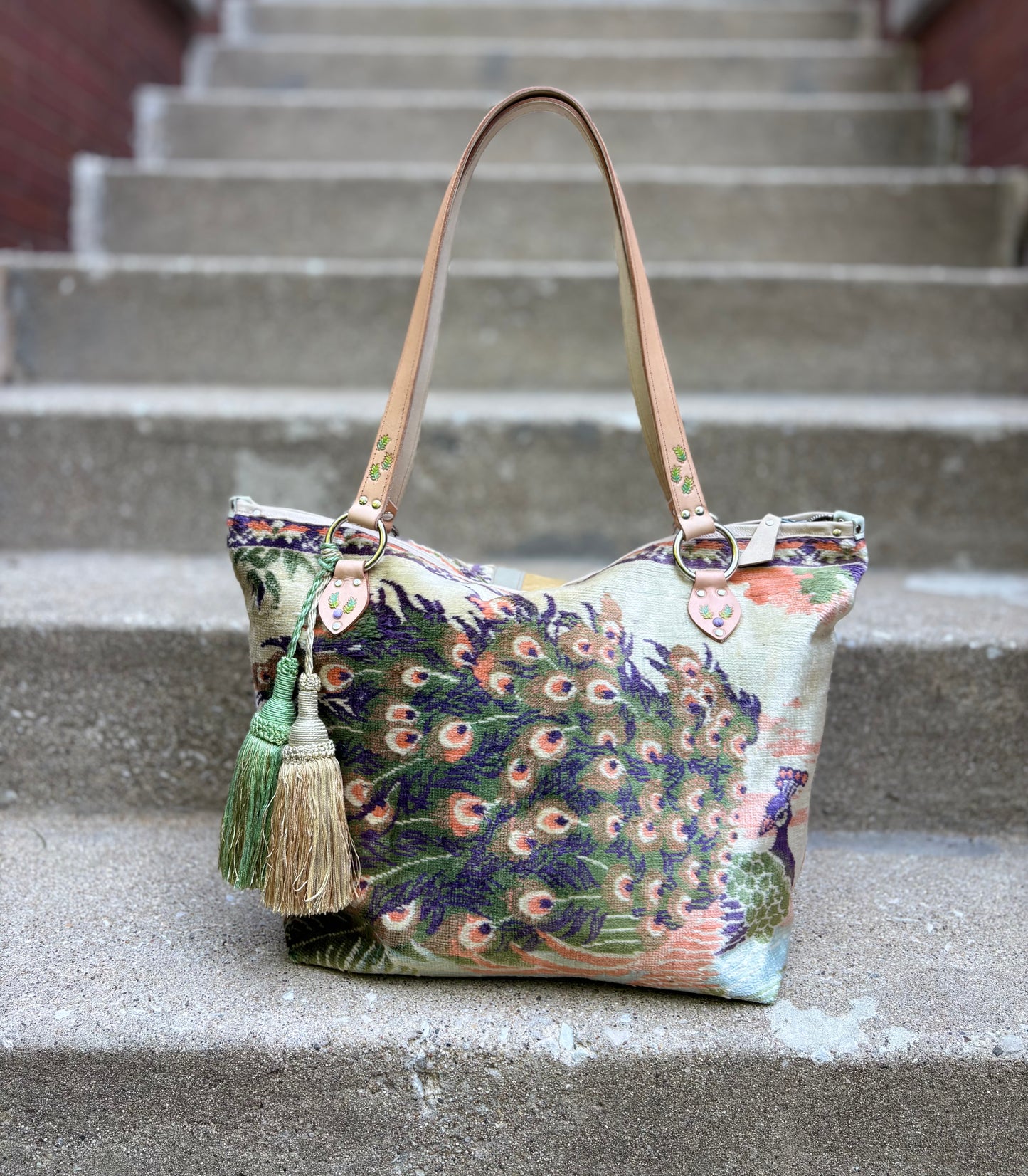 Pastel Peacock Velvet Ziptop Bag