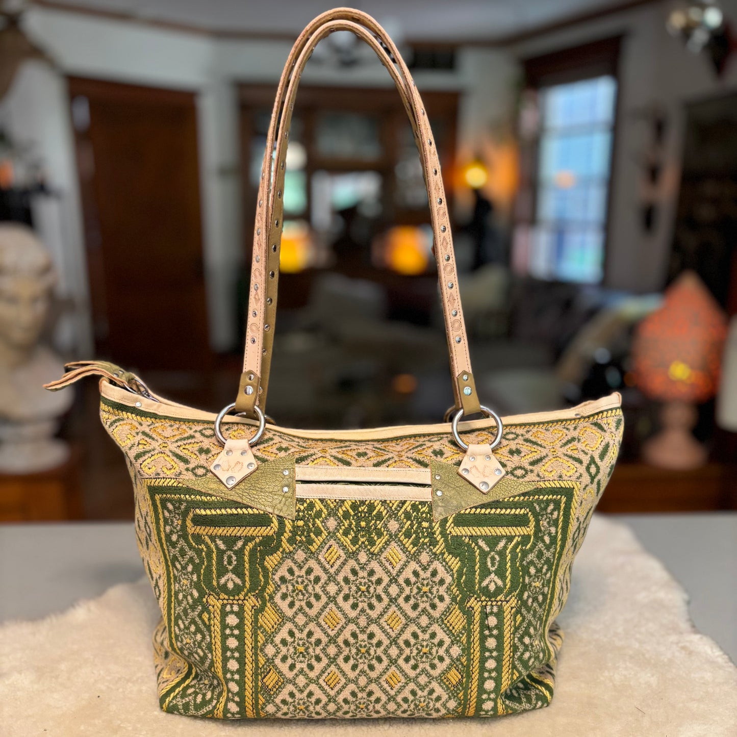 Green and Gold Vintage Prayer Rug Bag