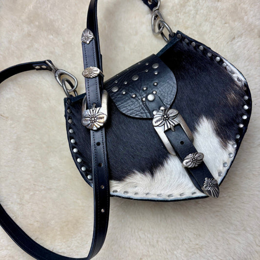 Black and White Cowhide Buckle Bag