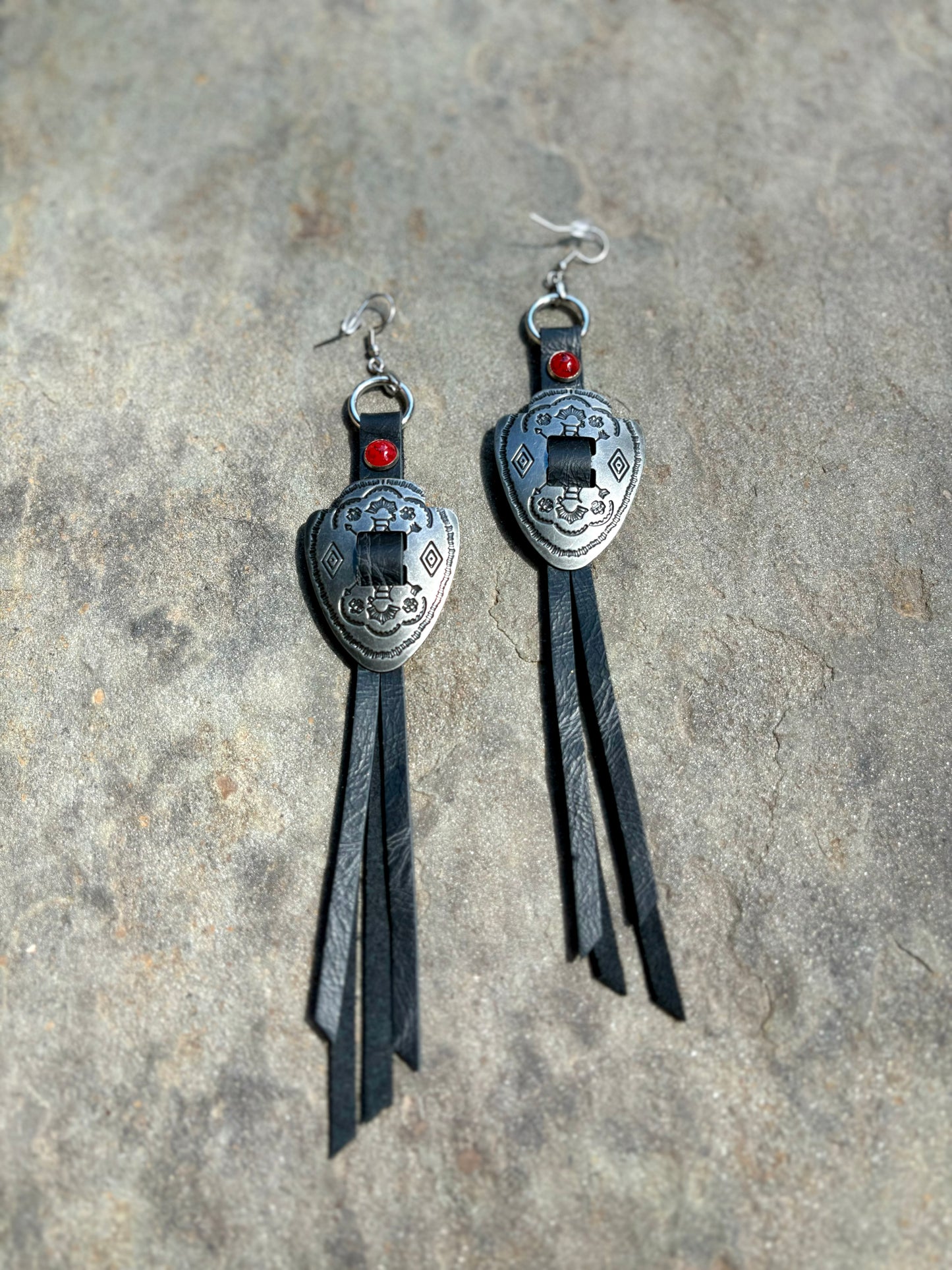 Black Arrowhead Earrings with Coral