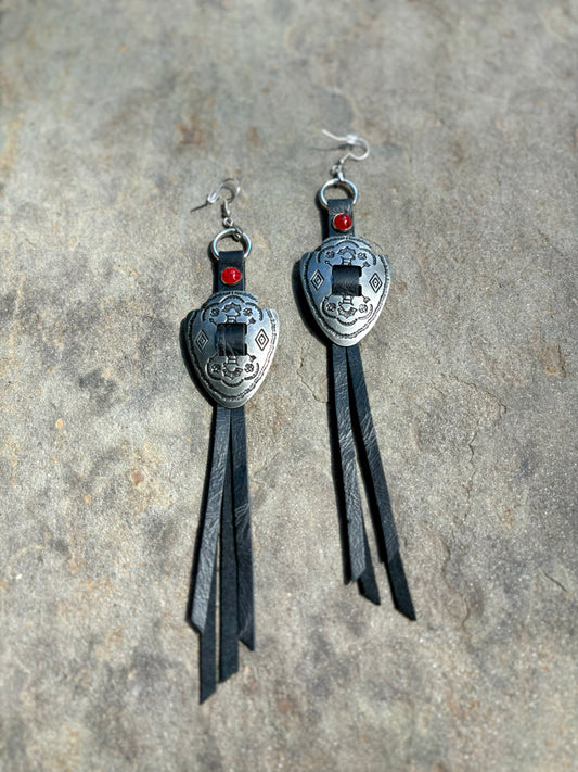 Black Arrowhead Earrings with Coral