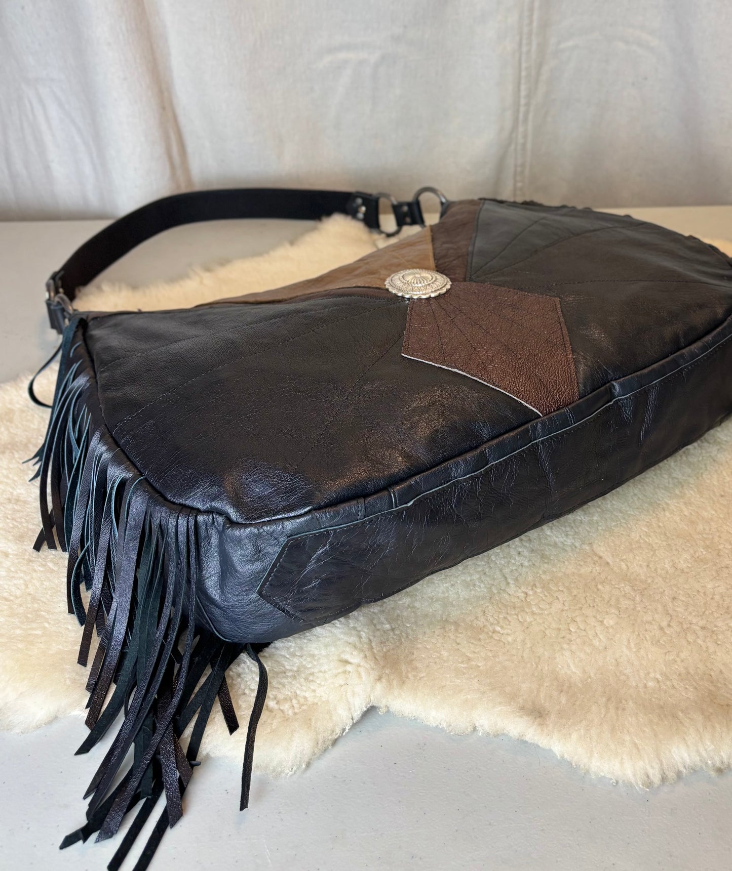 Black and Brown Reclaimed Leather Bag
