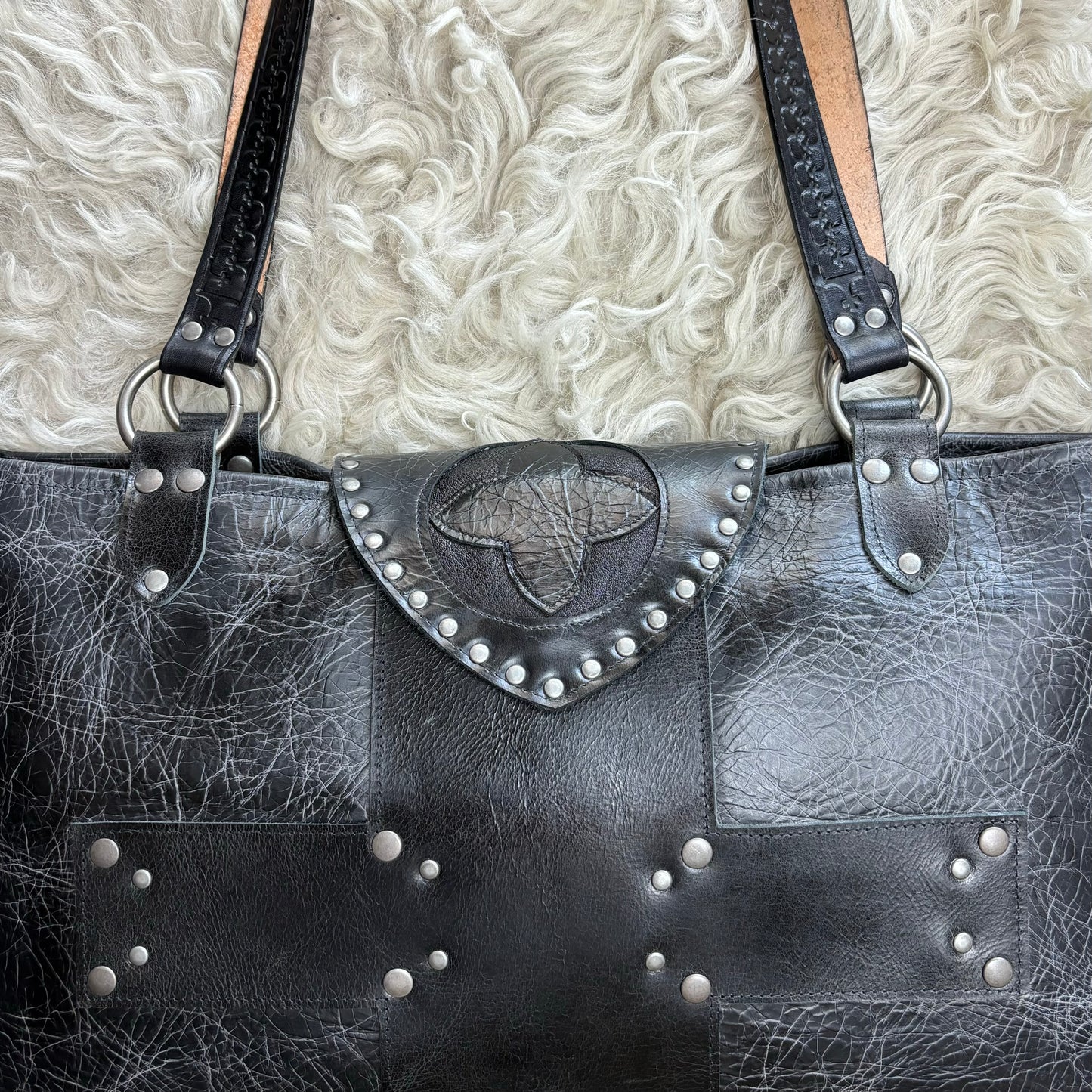 Distressed Black Cross Tote