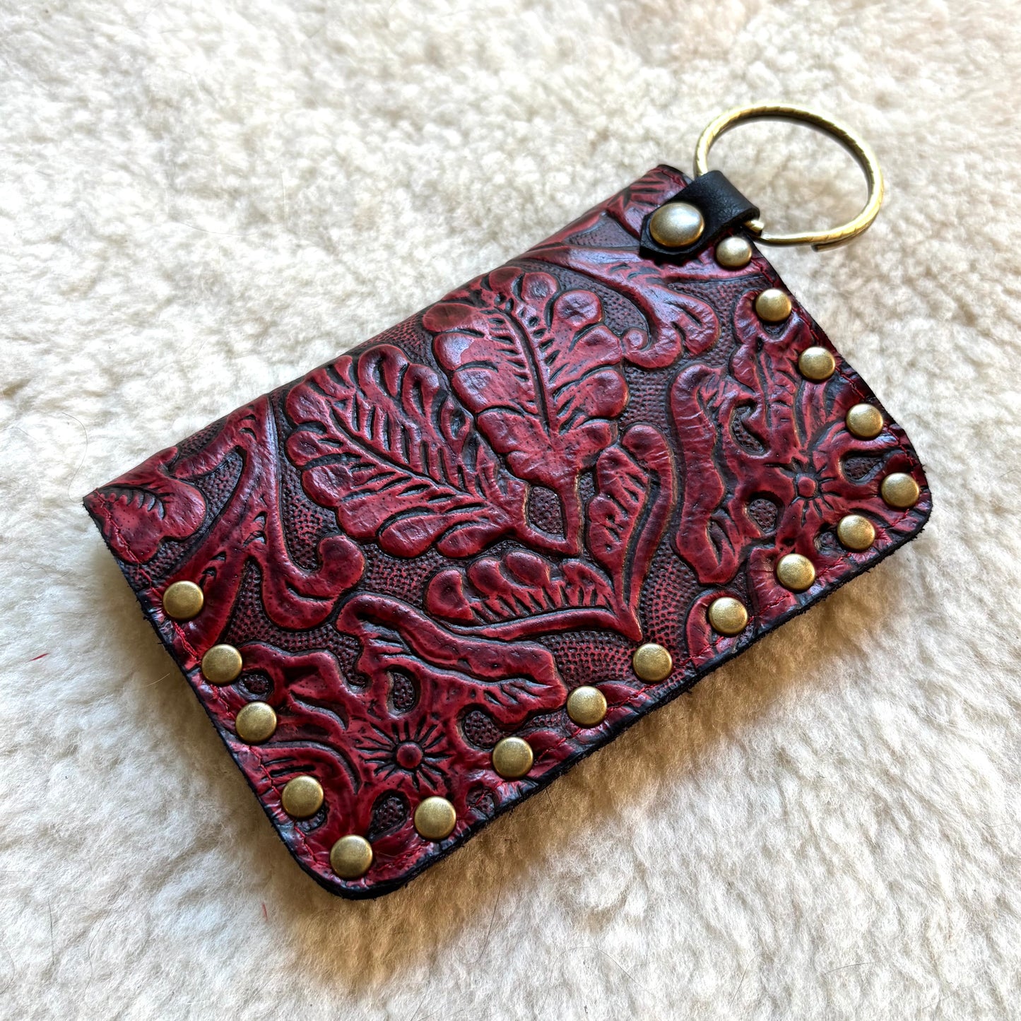 Deep Red Filigree Leather Wallet