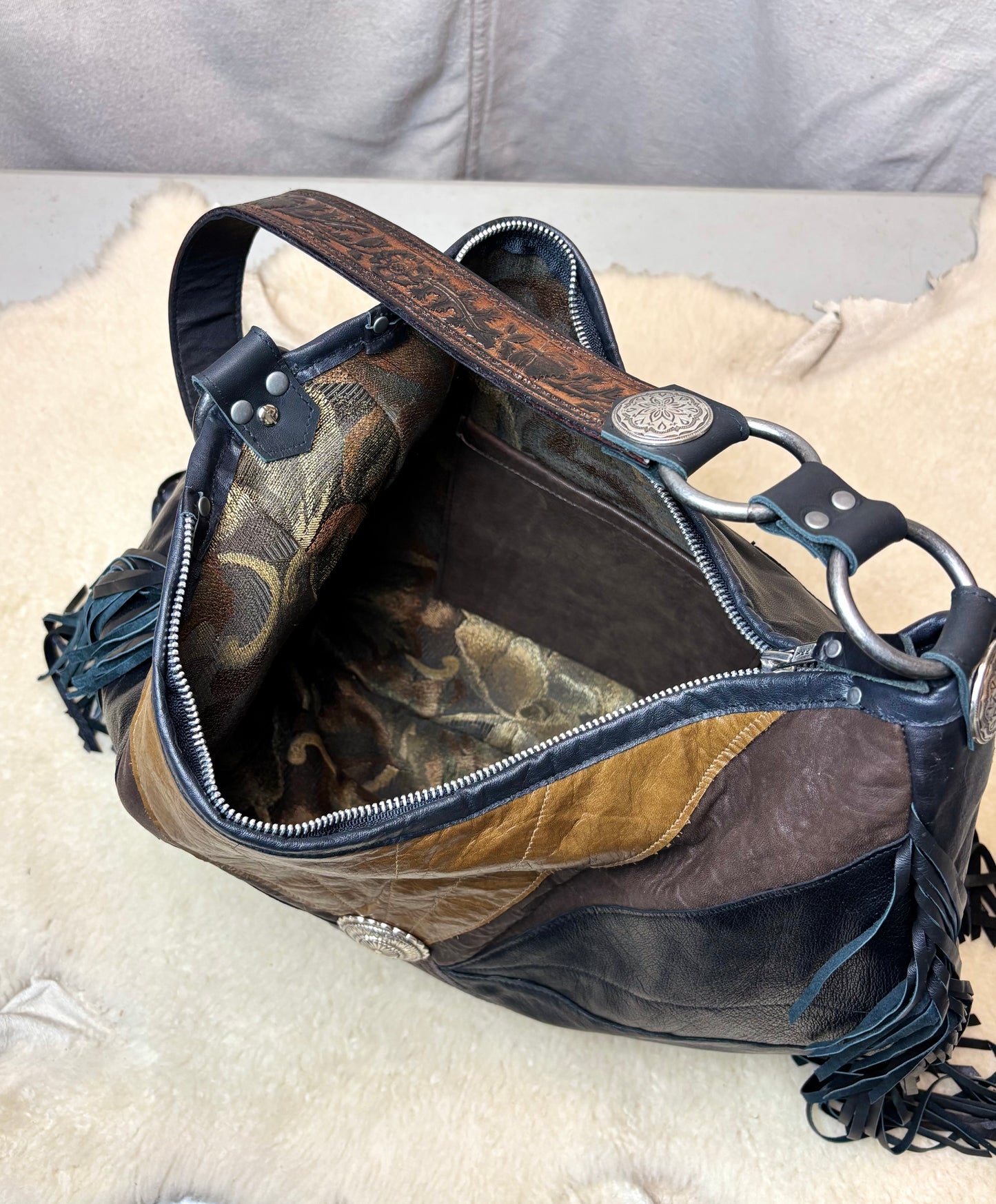 Black and Brown Reclaimed Leather Bag