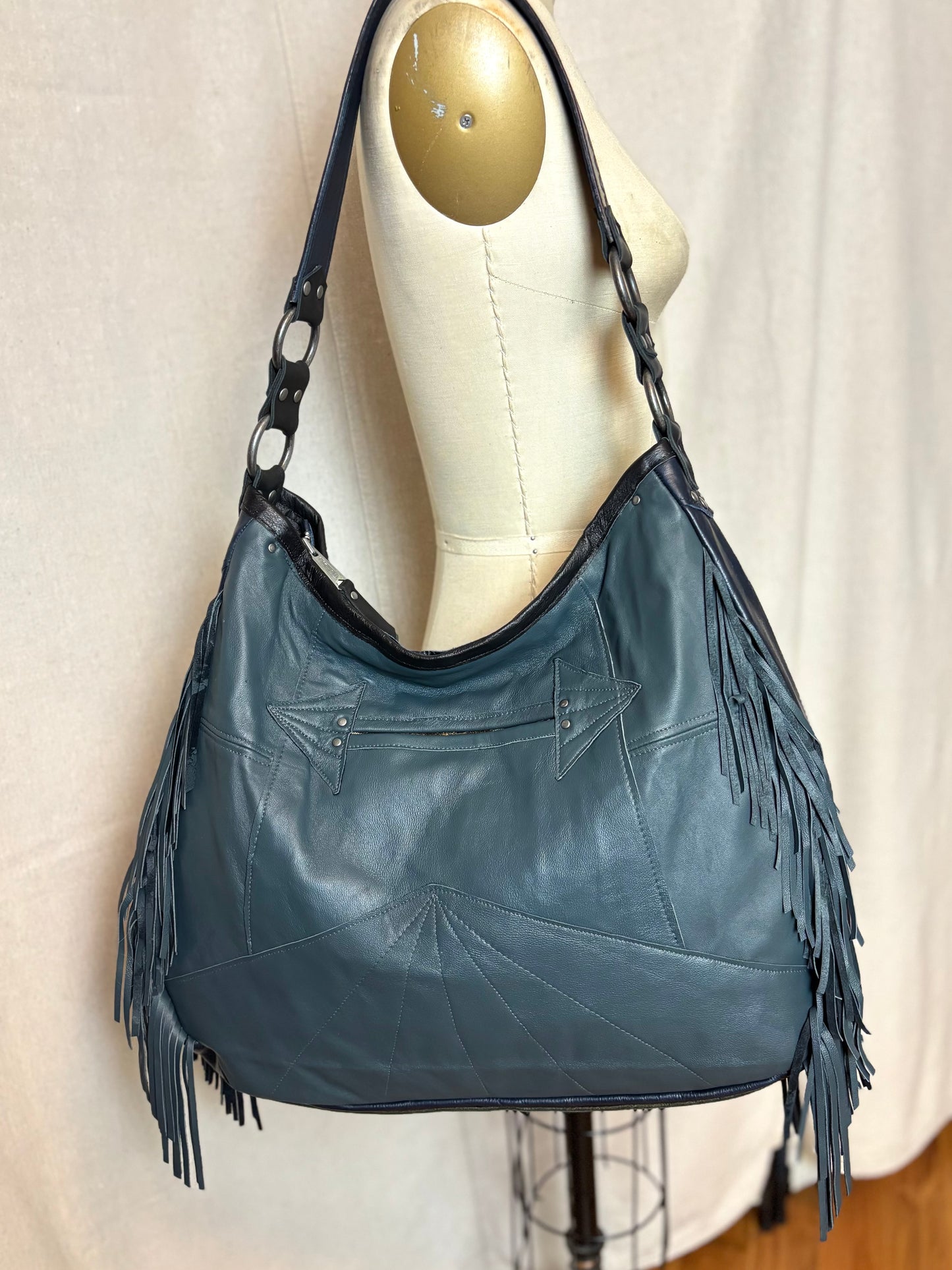 Steel Blue Reclaimed Leather Fish Scale Bag