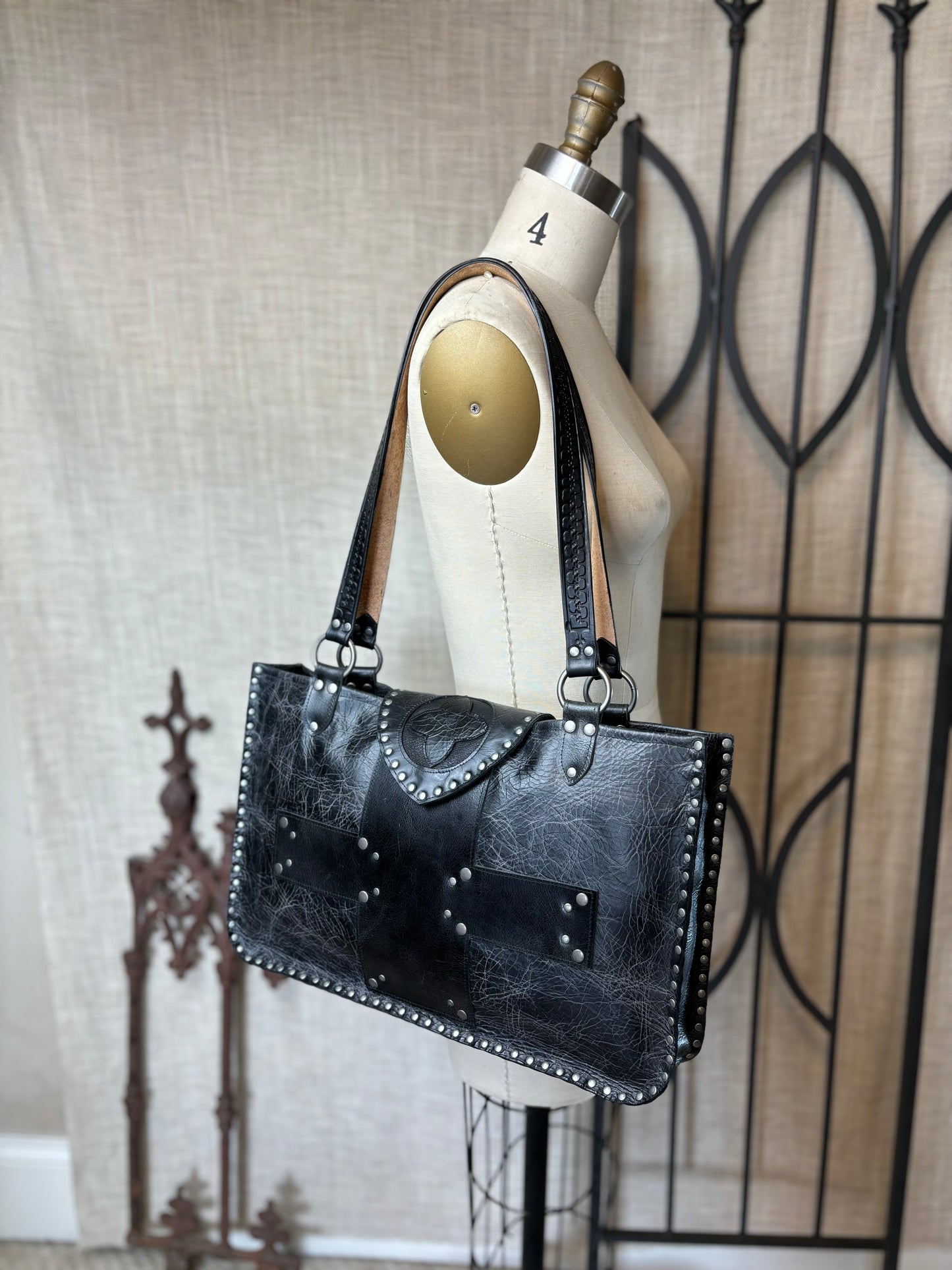 Distressed Black Cross Tote