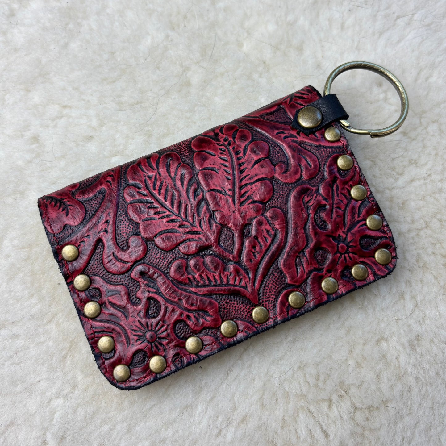 Deep Red Filigree Leather Wallet