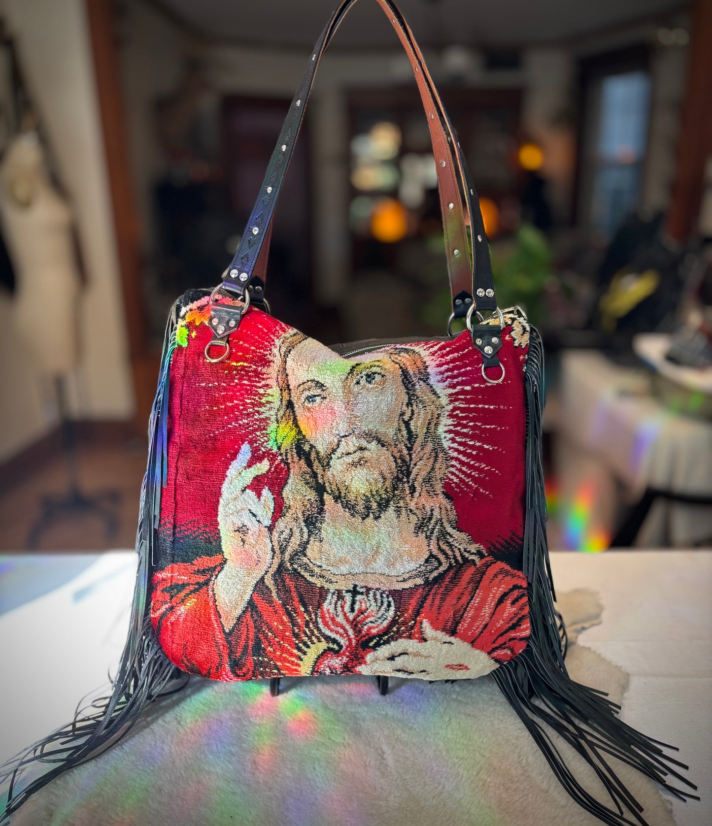 Vintage Tapestry Jumbo Jesus Carpet Bag