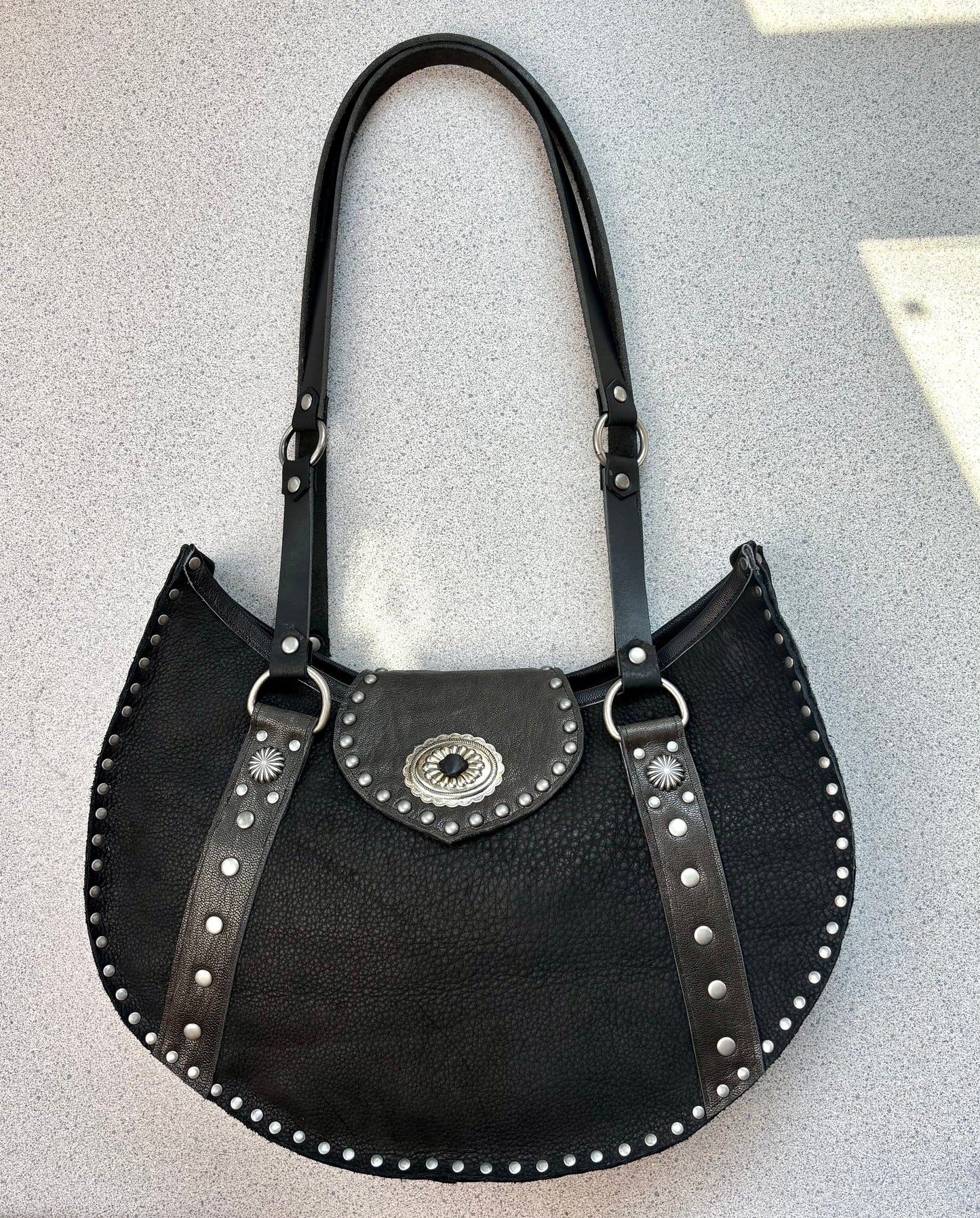 Black Crescent Concho Bag