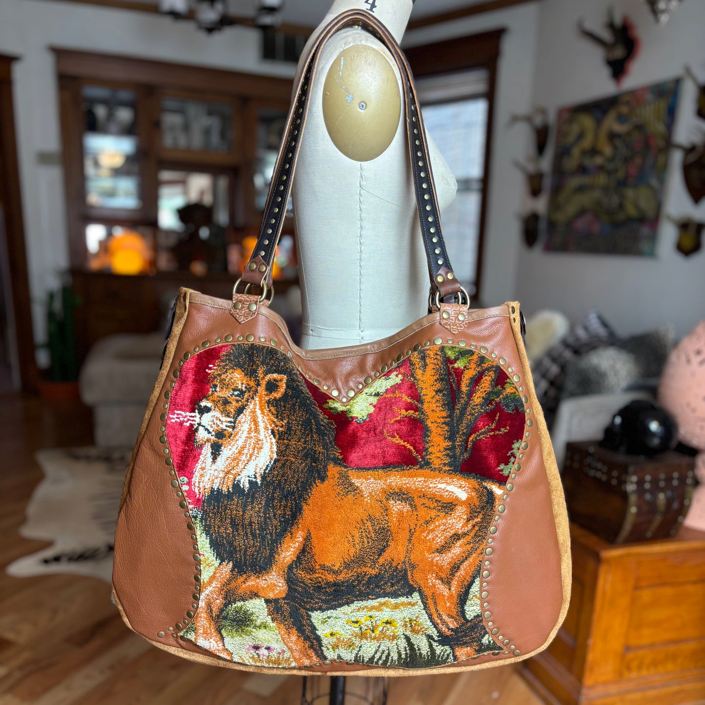 Jungle King Velvet Tapestry Bag