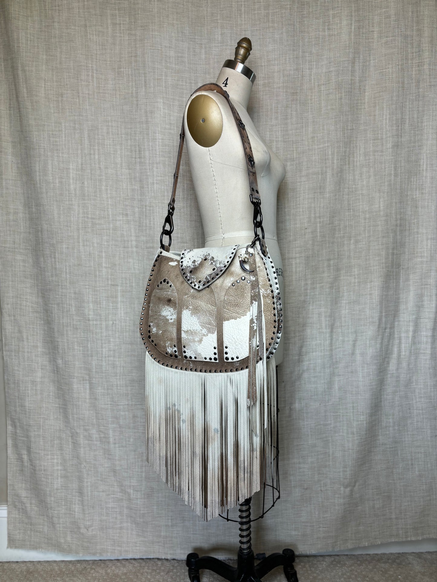 Distress Taupe Fringed Cathedral Bag