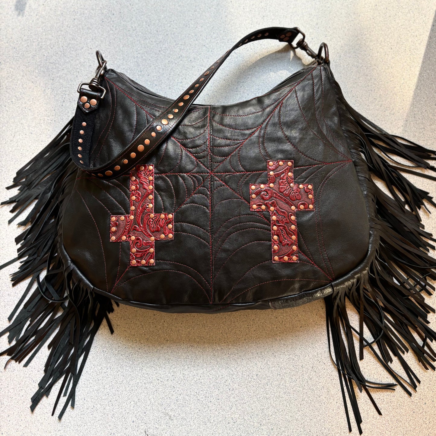 Black and Red Zip Top with Crosses