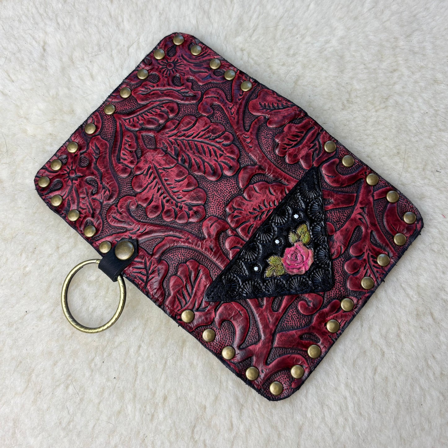 Deep Red Filigree Leather Wallet