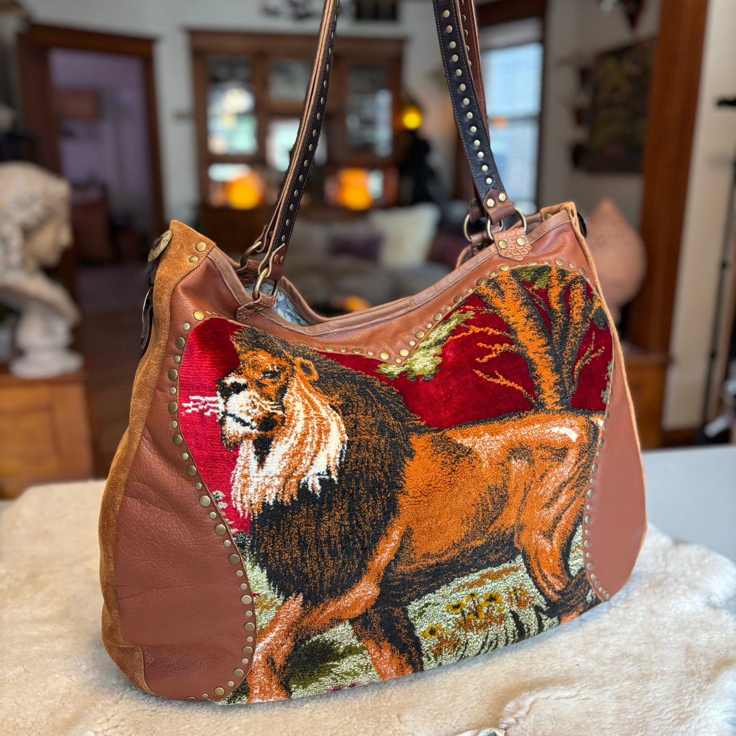 Jungle King Velvet Tapestry Bag