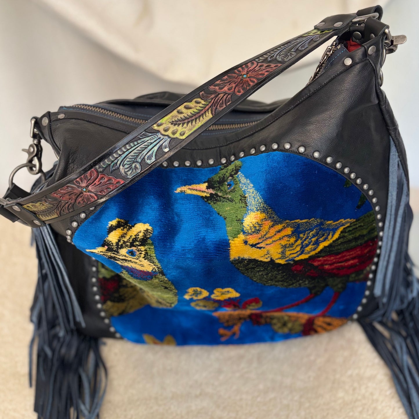 Velvet Tapestry Fringed Bird Bag